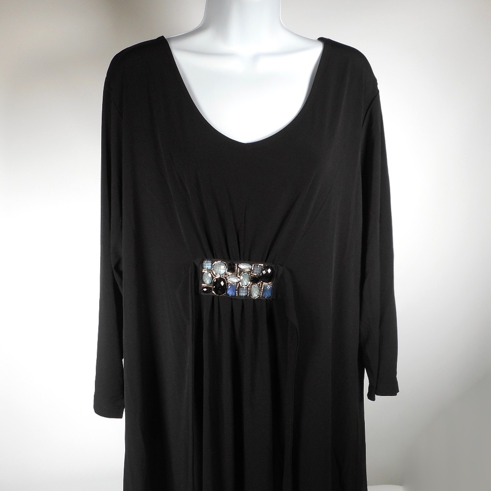 HSN George Simonton Says Sz XL Bejeweled Tunic Top Cocktail Party Black Tieback